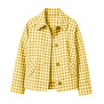 thumbnail image 6 of Women's Gingham Cropped Jacket Lapel Collar Loose Fit Casual Shacket, 6 of 6