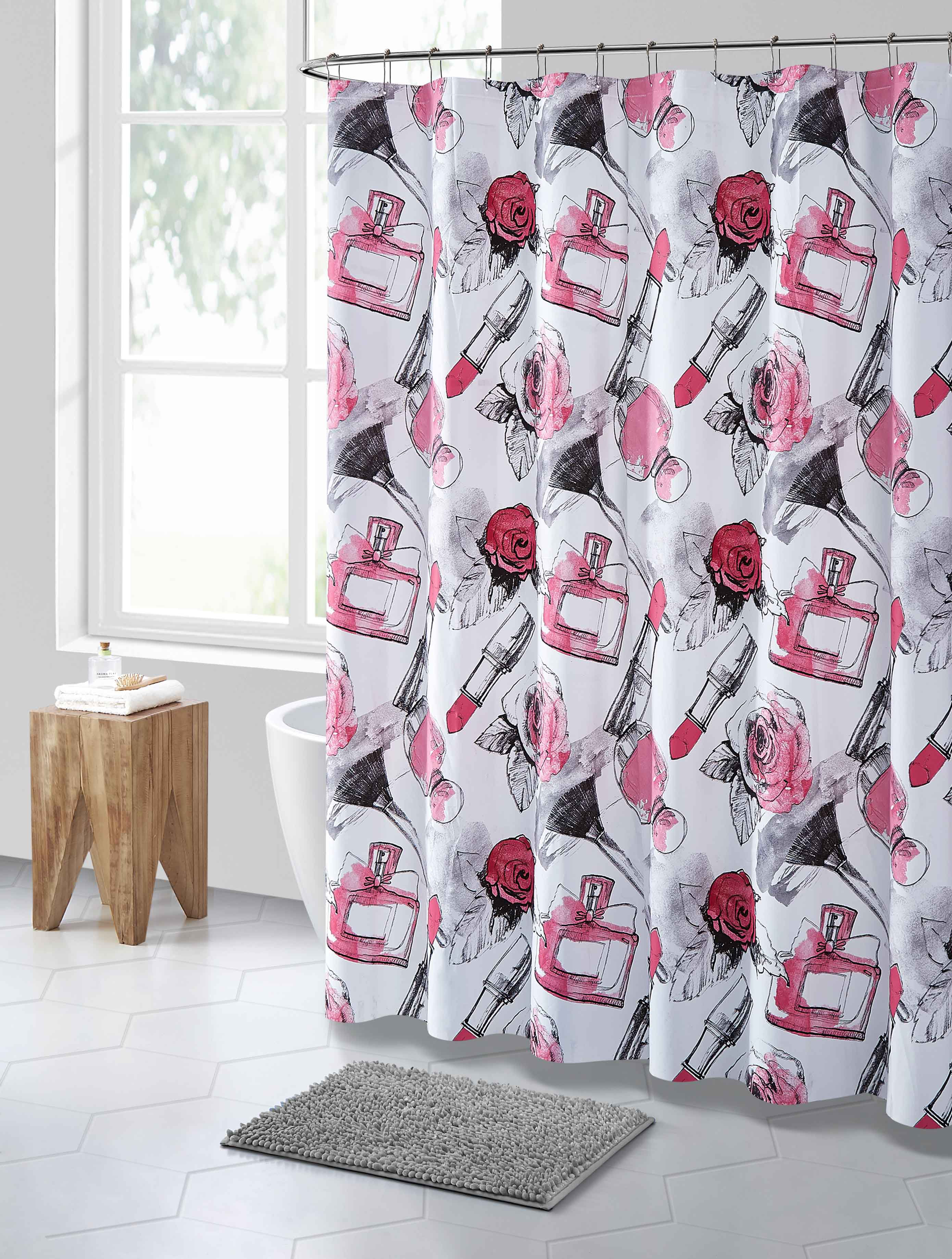 Pink Black White Makeup Print PEVA Shower Curtain Liner Odorless Eco-Friendly 
