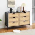 thumbnail image 3 of Commode en Rotin, Commode Haute à 6 Tiroirs pour Chambre, Unités d'Organisation de Rangement pour Garde-Robe Salon Couloir Entrée, Grande Tour à Tiroirs (Noir, 6 Tiroirs), 3 of 9