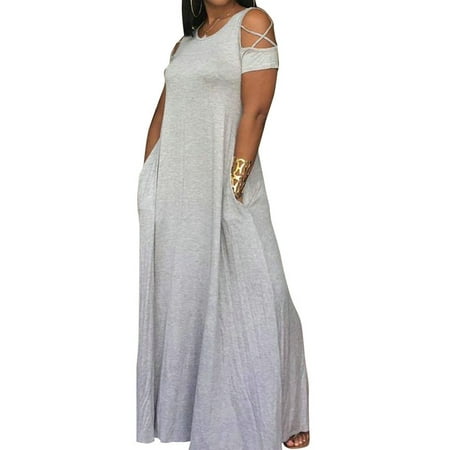 Scvgkk - Scvgkk Women's Plus Size Cold Shoulder Solid Color Maxi Dress ...