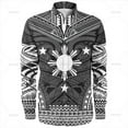 thumbnail image 1 of Camisas de manga larga con estampado de emblema étnico filipino en 3D vintage de tamaño pequeño para hombre, blusas con estampados tribales filipinos, 1 of 6