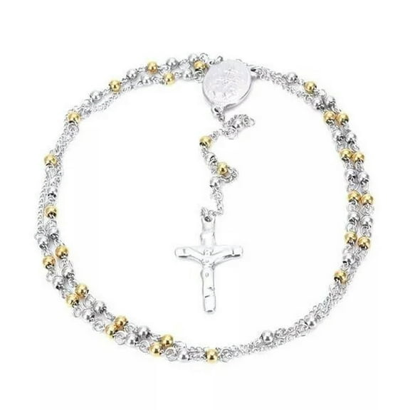 HOOUN Women Stainless Steel religious Cross Rosary Necklace 4mm Ball Chain Gold Silver