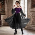 thumbnail image 7 of Women Gothic Witch Maxi Dress, Off Shoulder Sheer Flare Long Sleeve Lace Up Vintage Gown, Floor Length Renaissance Costume Dress for Halloween Cosplay Themed Party 5XL, 7 of 7