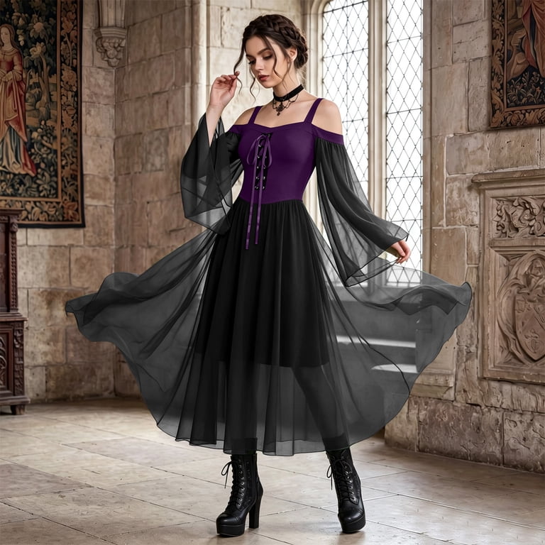 cold shoulder christmas dress Women's Gothic Punk Butterfly Sleeve Cosplay Party Dress Green 5XL Size:18/24m