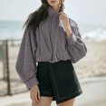 thumbnail image 6 of QIYAGBSA Gingham Cropped jacket for Women Stand Collar Zip Up Long Sleeve Elastic Hem with Pockets for Fall Dinner and Weekend Wear, 6 of 9