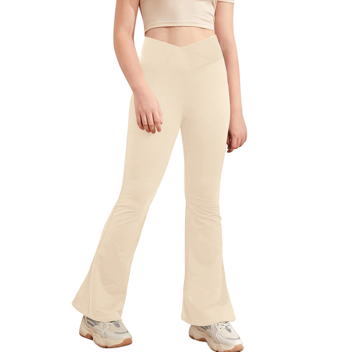 Veatzaer Girls Yoga Pants Cross Waist Wide Leg Pants Flared Pants High