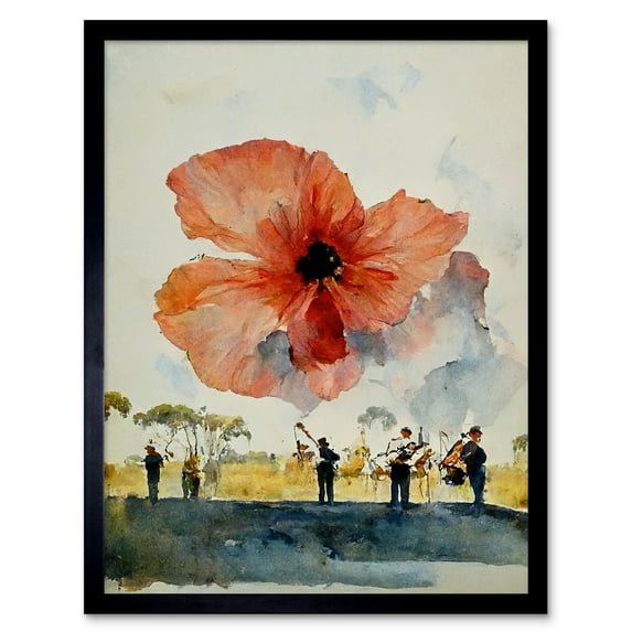 Watercolour War Memorial Remembrance Day Poppy Brass Band Art Print Framed Poster Wall Decor 12x16 inch