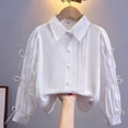 thumbnail image 6 of Fesfesfes Girls White Button Down Shirt Long Sleeve Collared Blouse with Bow Detail, Cotton School Uniform Top for Back to School Ages 5-15 Years, 6 of 6