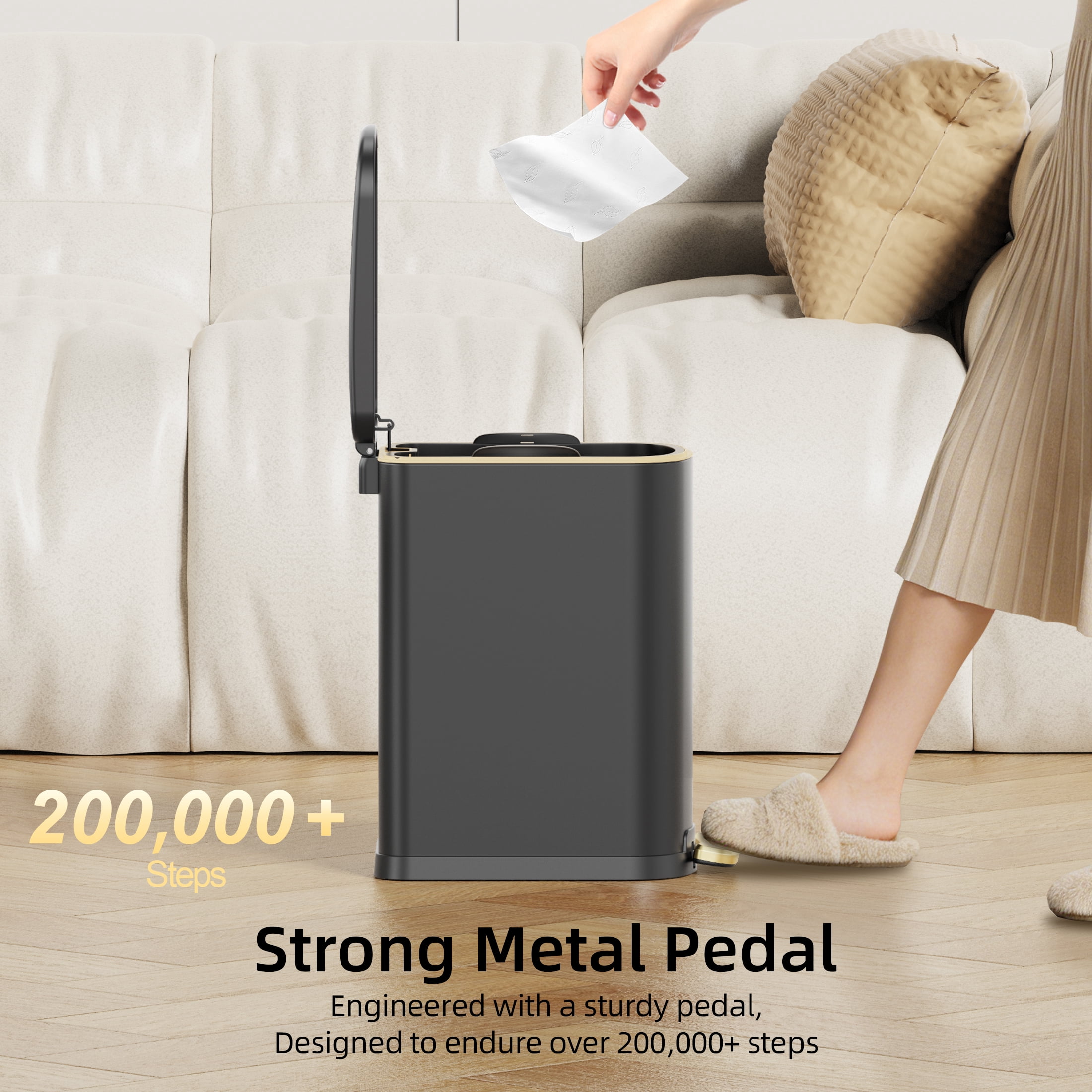 KSSKSS 2.6 Gallon/10L Slim Stainless Steel Bathroom Trash Can with Soft Close Lid, for Narrow Spaces,Bathroom, Bedroom (Black)