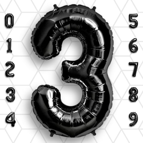 Black Number 3 Mylar Foil Balloon 40 - Helium or Air Inflatable Metallic Aluminum Balloons for Third Birthday Party Decor, Anniversary & Graduation
