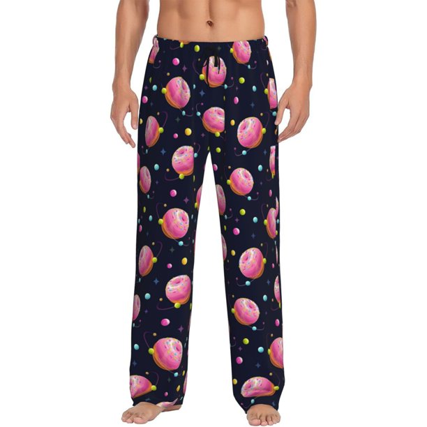 Fotbe Cartoon Donut Planets Pantalones de Pijama para Hombre, Pantalones de Dormir, Pantalones de Casa con Cintura Ajustable y Bolsillos-Large