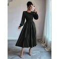 thumbnail image 4 of Fall Wedding Guest Dresses for Women Puff Long Sleeve Smocked Casual Crew Neck Tiered A Line Flowy Long Dress Black XL, 4 of 5