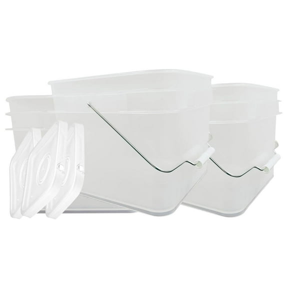Exlonjet 2 Gallon Food Grade Plastic Square Clear Bucket Pail with lid Container (Pack of 3) Made in USA- BPA