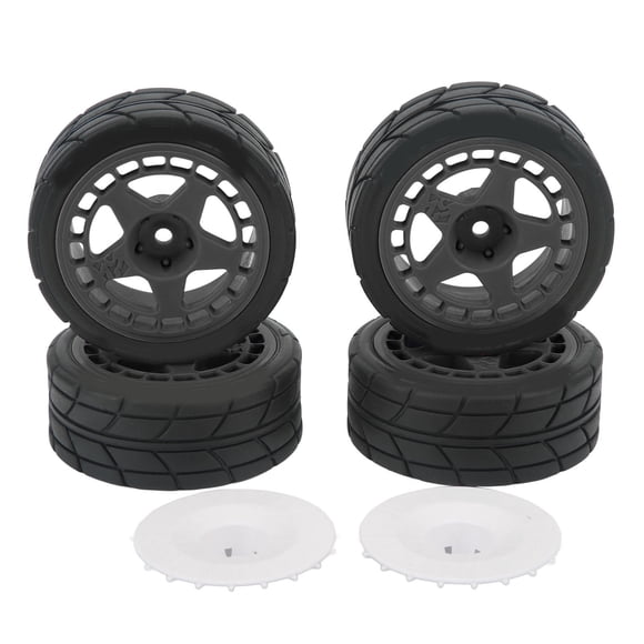 4 Uds 1/10 neumáticos de rueda RC con aleta de cubo plásticos rueda plana RC de goma para piezas de mejora de coche negro YUNYI BRAND  Deportes
