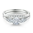thumbnail image 3 of Gem Stone King 10K White Gold White Moissanite and White Lab Grown Diamond 5 Stone Bridal Engagement Wedding Ring Set for Women (0.81 Cttw, Round: 5MM and 3MM, Size 8), 3 of 6