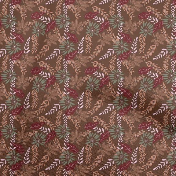 oneOone Silk Tabby Brown Fabric Tropical Leaf Quilting Supplies Print Sewing Fabric By The Yard 42 Inch Wide