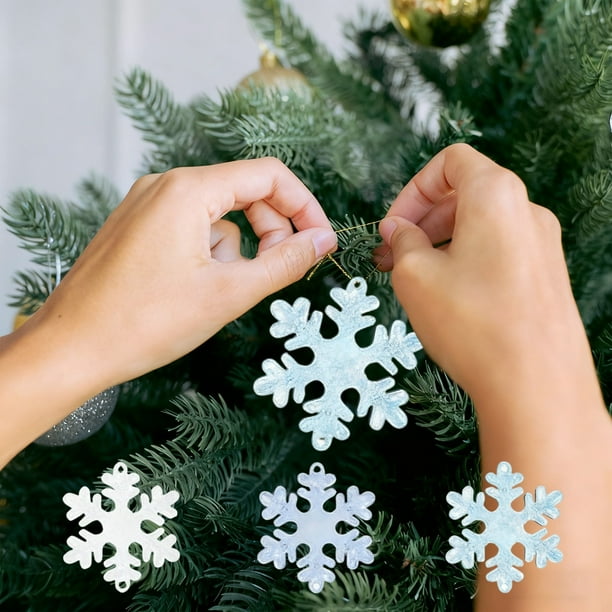 Copos De Nieve De Plástico Adornos de copos de nieve azules translúcidos, colgantes de cristal Rkxzt