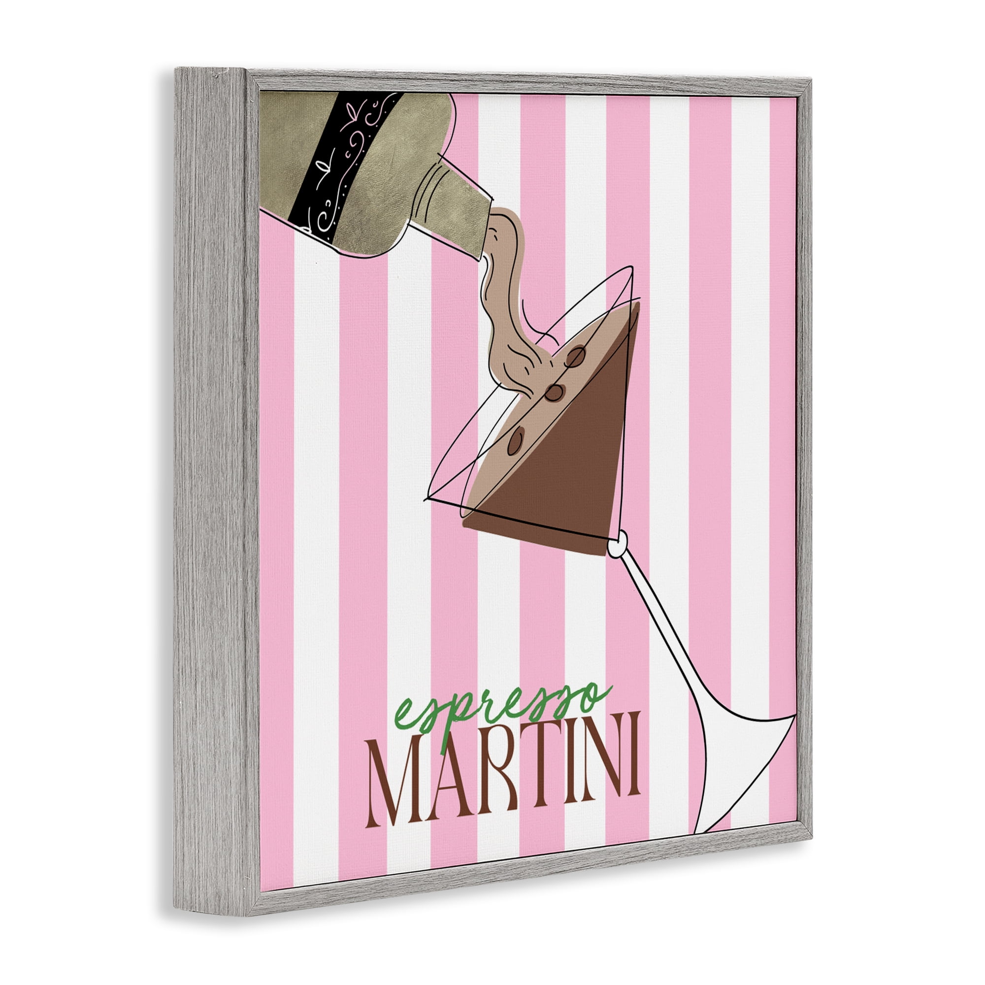 Stupell Industries Espresso Martini Pink Stripes Gray Framed Giclee Art, design by Deidre Mosher