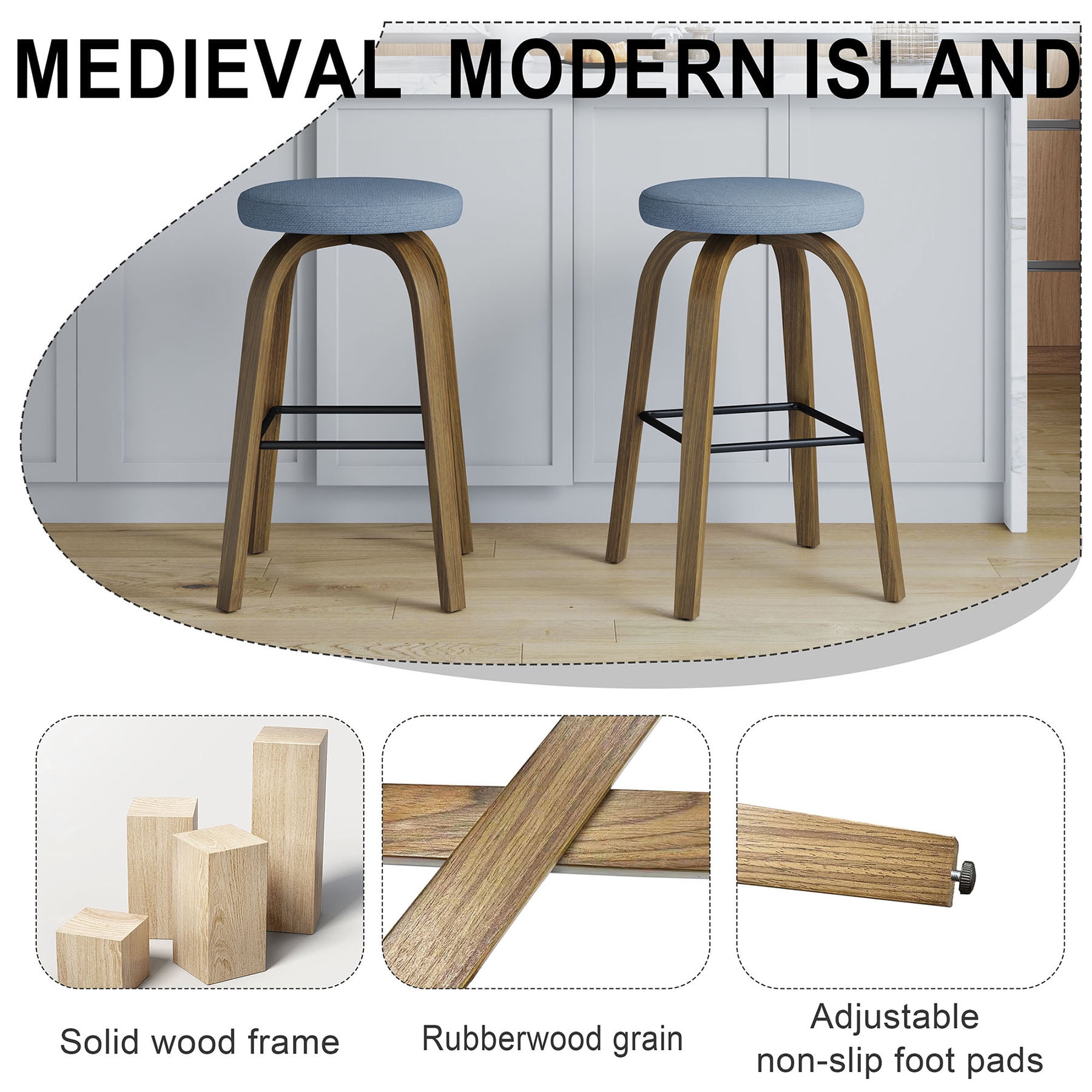 S-HOME Swivel Bar Stools Set Of 2,  Fabric Upholstered 30 Inch Height, Ideal For Restaurants And Home Use