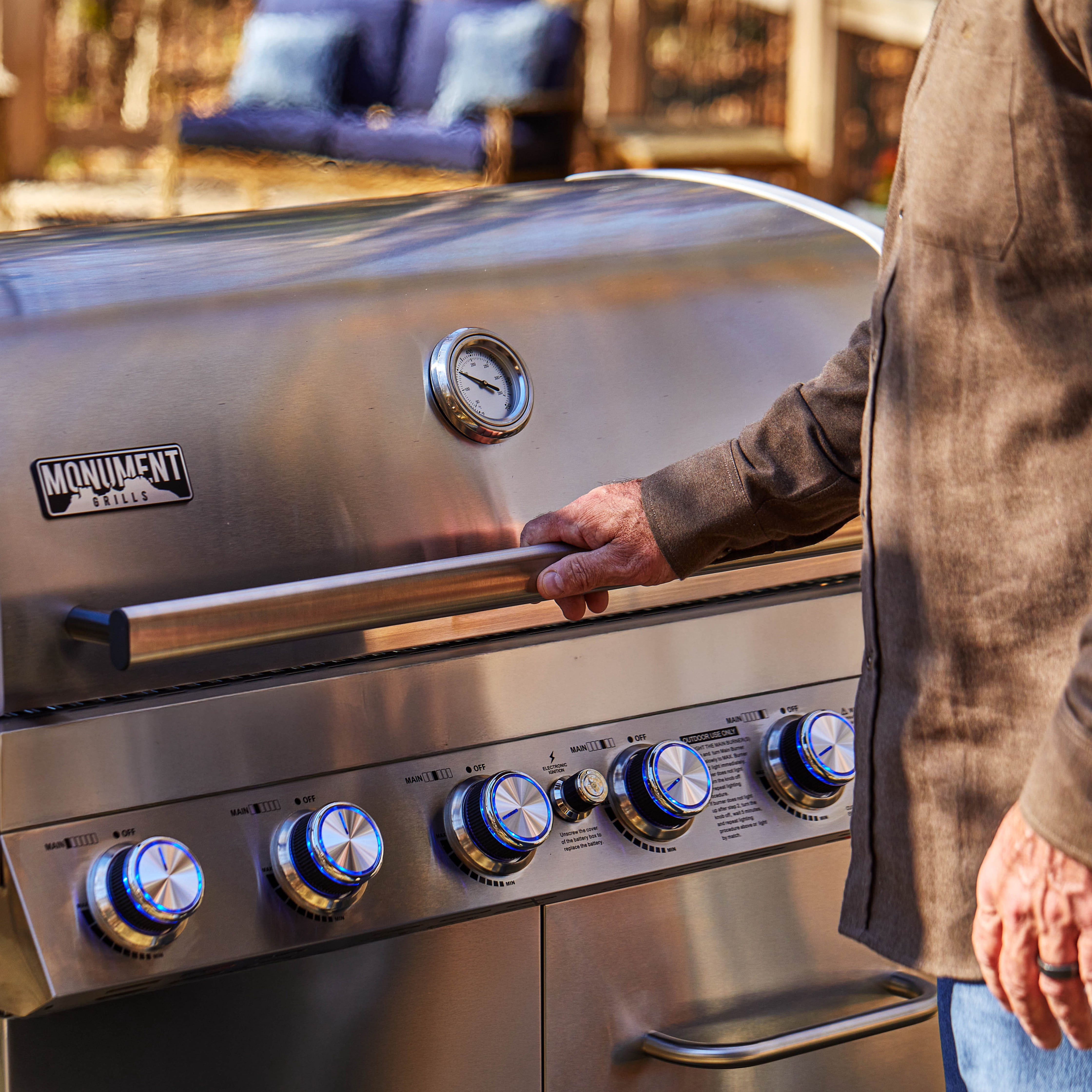 Monument Grills 6+1 Burner Propane Gas Grill  84,000 BTU Stainless Steel Outdoor Patio Barbecue Grill  LED Controls , Free Rotisserie Kit , and Easy Cleanup , 77352