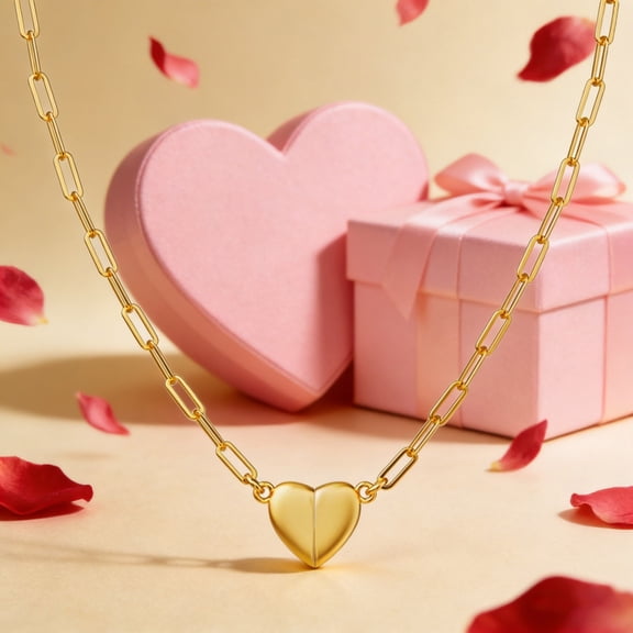 Heart Magnetic Necklace, Spring Clasp Love Pendant Chain, Romantic Magnetic Clavicle Necklace, Sweet Jewelry Gift for Women, Lover, Valentine & Festival Gifting, Gold