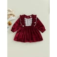 thumbnail image 2 of Bagilaanoe Newborn Baby Girl Velvet Dress Long Sleeve A-line Princess Dresses 3M 6M 9M 12M 18M 24M Infant Ruffle Lace Parchwork Pleated Dress, 2 of 8