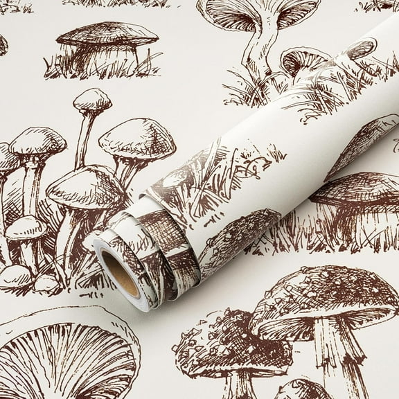 Mushroom Wallpaper Peel and Stick Farmhouse Wallpaper for Kitchen Bathroom Self Adhesive Cottagecore Wall Paper Removable Vintage Mushroom Contact Paper for Cabinets Shelves Boho 17.5x78.8