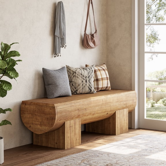 Finmind Solid Wood Entryway Bench, 47" End of Bed Bench