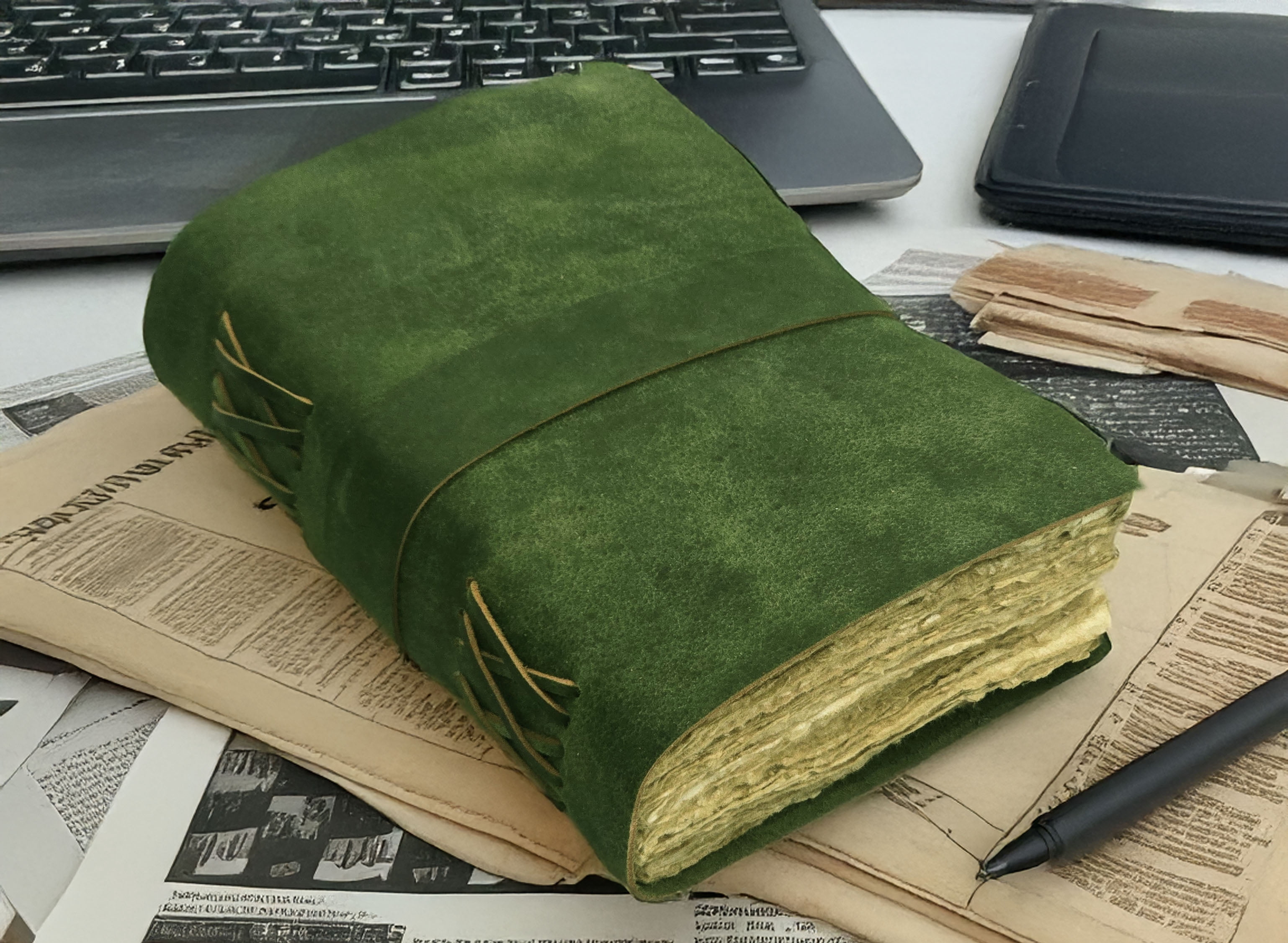 Leather Notebook, 200 Blank Deckle Edge Paper, Handmade Fancy Bound Journal For Women and Men