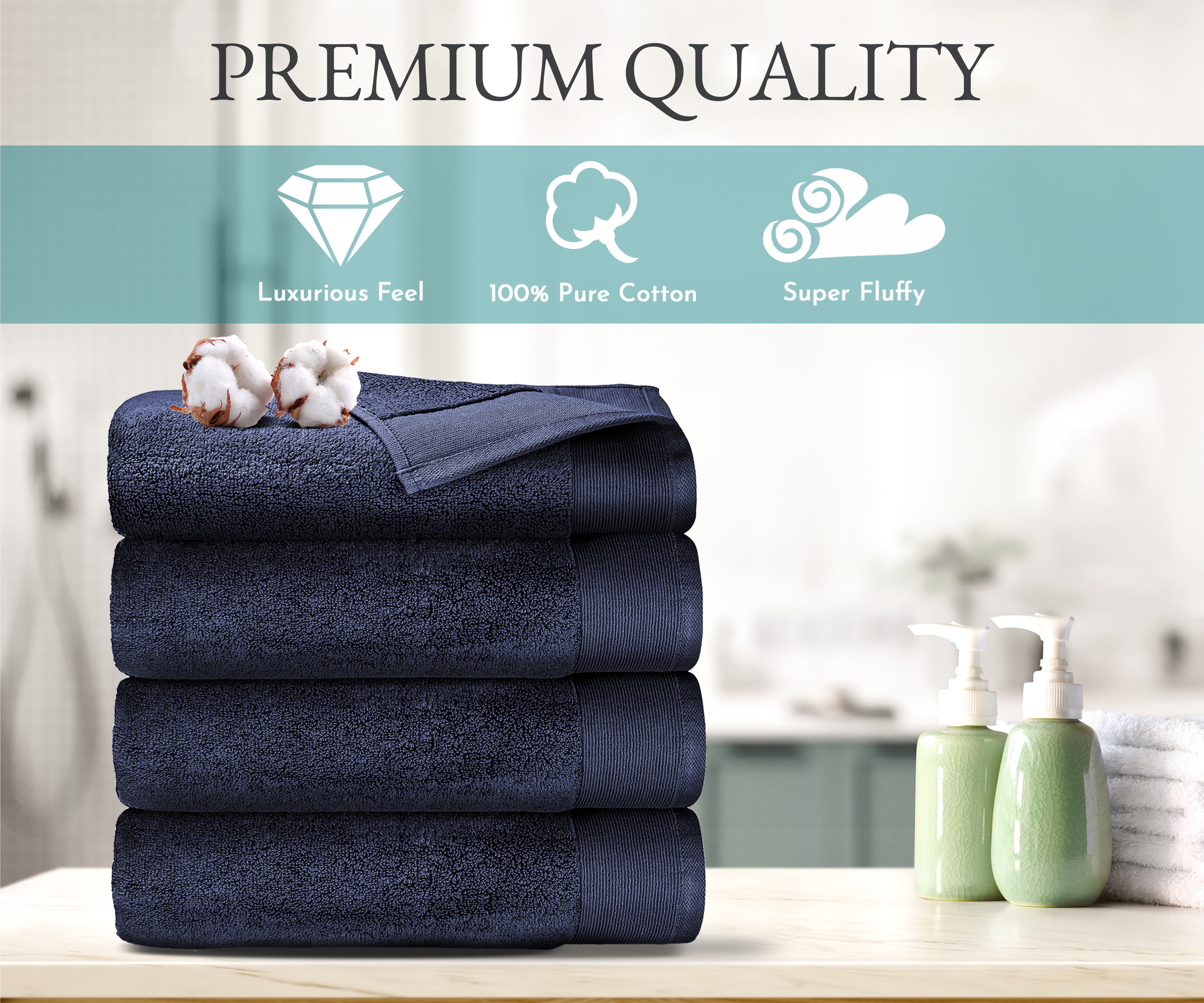 Kitcheniva Ultra Super Soft 100% Cotton Bath Towels Navy Blue 4 Packs, Set  of 4 - City Market