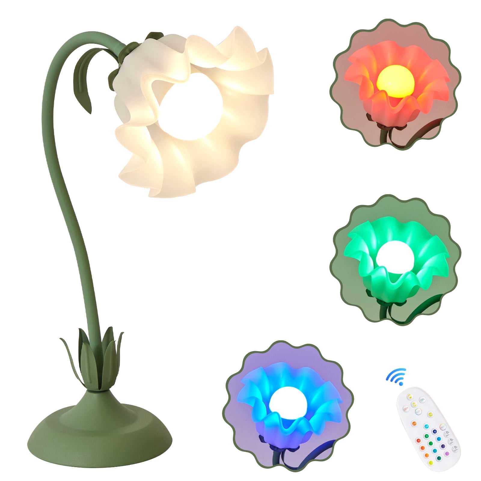 Keyinest Flower Table Lamp with RGB Rechargeable Bulb, Flexible Dimmable Color Changing Lamp with Remote Control for Bedroom, Living Room and Home Decor