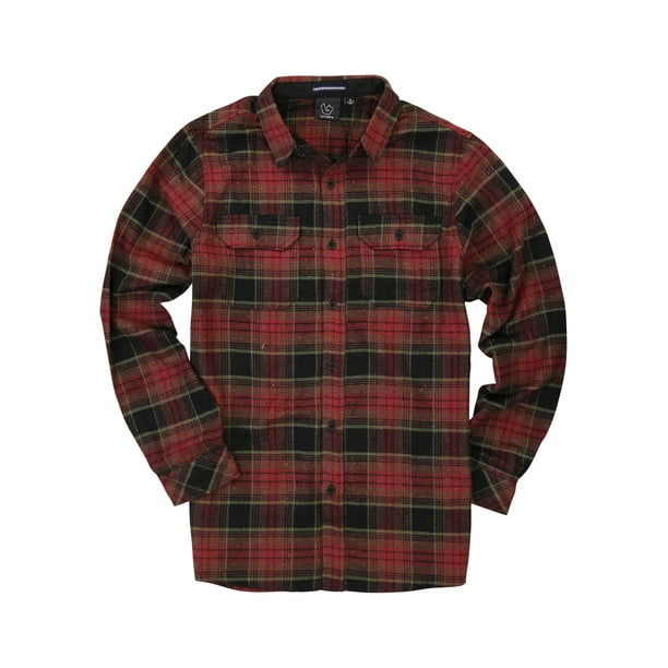 BURNSIDE - Men's Button Down Long Sleeve Flannel Shirt (Crimson Red ...