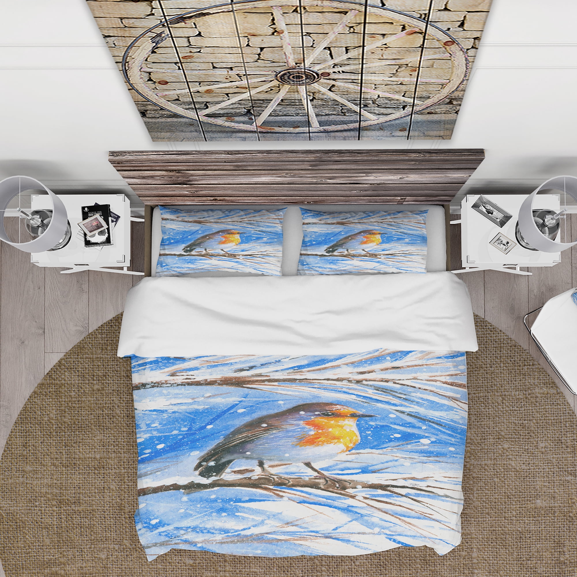 Designart 'Robin in winter' Animals Duvet Cover Set