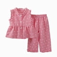 thumbnail image 1 of Gubotare Girls Spring Outfits Girls formal Wear 2 Piece Outfits Button Ruffle Hem Puff Sleeve Blazer and Flare Pants Suit Set Size 7-8 (Red,7-8 Years), 1 of 4