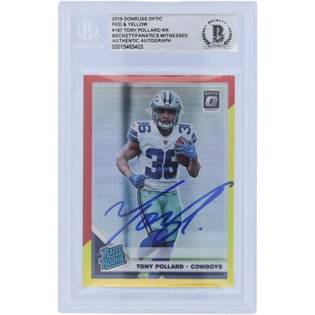 Tony Pollard Dallas Cowboys Autographed 2019 Panini Donruss Optic Red & Yellow Rated Rookie #187 Beckett Fanatics Witnessed Authenticated Rookie Card - Fanatics Authentic Certified