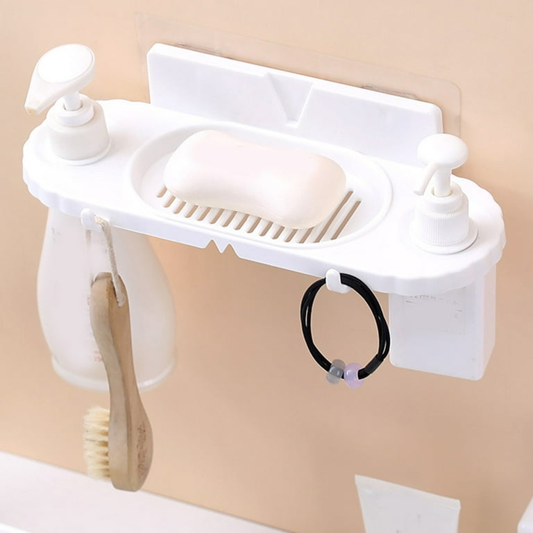 Bathroom Wall Mounted Soap Dish With Hook Multifunctional Self-Draining  Soap Holder Sponge Storage Rack Kitchen Accessories