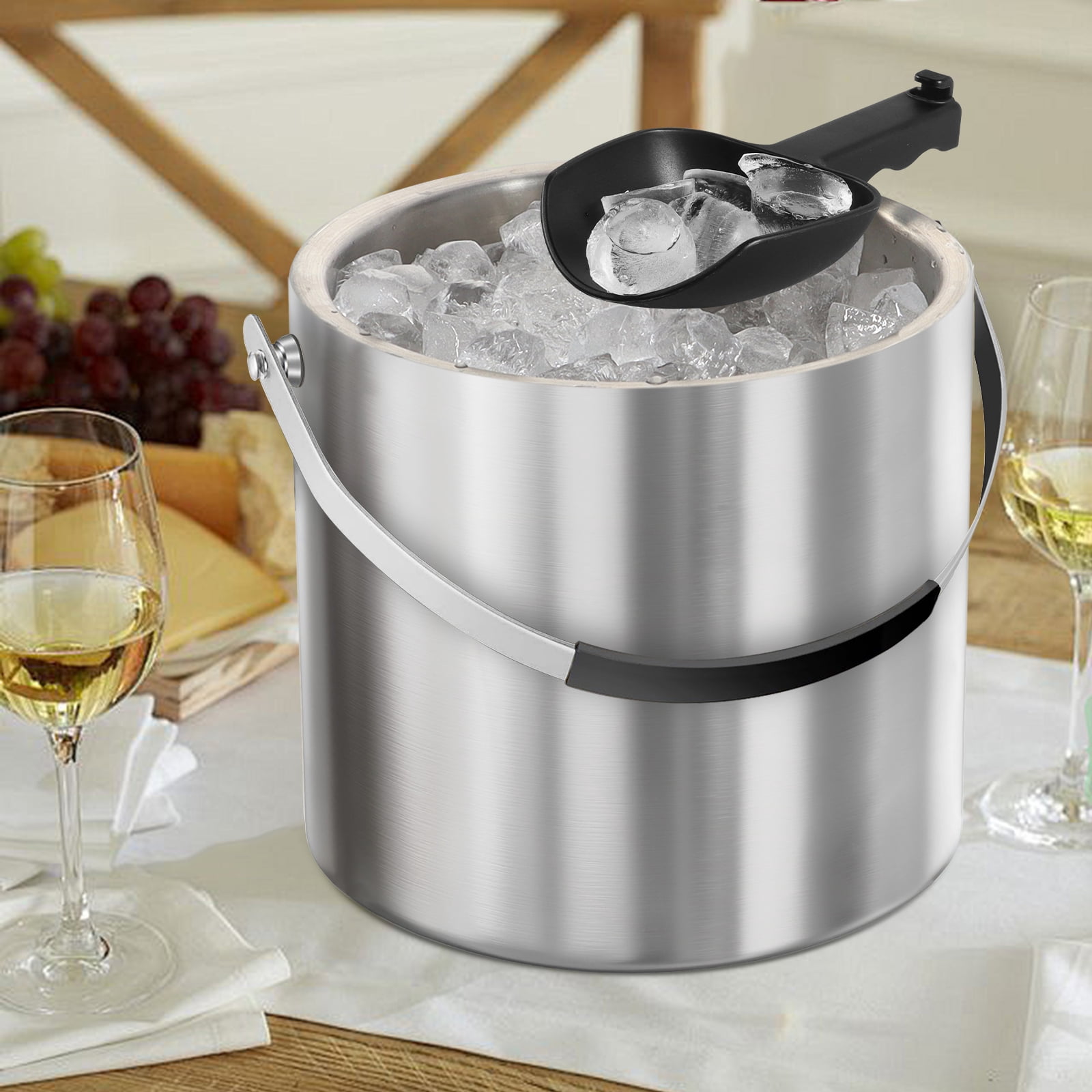 3.2L Double Wall Stainless Steel Ice Bucket with Lid,Scoop, Updated Insulated Ice Bucket for Cocktail Bar and Parties