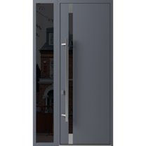 Front Exterior Prehung Steel Door / Ronex 1011 Grey / Side Exterior Window Sidelite / Stainless Inserts Entry Metal Modern Painted W36 14x96 Right-hand