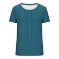 thumbnail image 7 of Yeaiivve Summer Short Sleeve T-Shirt for Women Pleated Front Loose Crew Neck Tops Lightweight Going Out Casual Tee Blouse Blue,L, 7 of 7