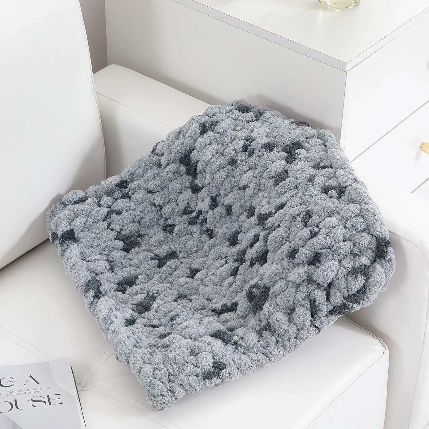 Super Bulky Giant Yarn - Chunky Chenille for Hand & Arm Knitting, Crocheting - Fluffy Plus Thick Yarn - 8 Jumbo Skeins, Grey (29 yds, 7.5 oz Each)