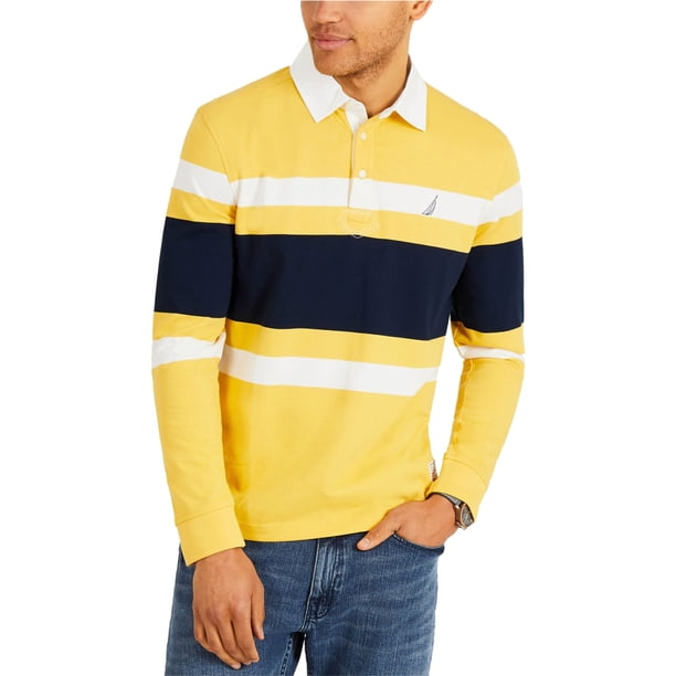 Nautica - Polo de rugby para hombre, diseño de rayas, color amarillo, XXL