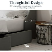 Allewie Full Size Bed Frame with 4 Storage Drawers and Button Tufted & Wingback Headboard, Light Grey