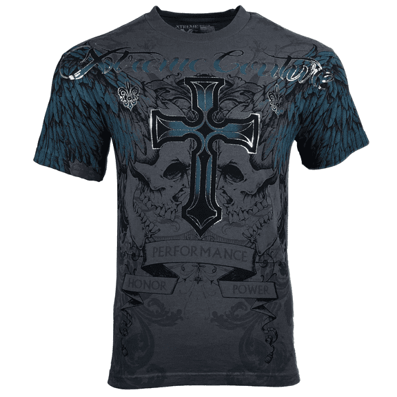 Xtreme Couture By Affliction Men's T-Shirt Carnivore Skulls Cross Biker