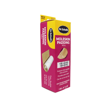 6 Pack - Dr. Scholl's Moleskin Padding ROLL, 1 roll // Thin, Flexible Cushioning & Pain Relief - Cut to Any Size - 24 Inches X 4 5/8 Inches