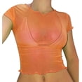 thumbnail image 1 of One opening Sexy Solid Color Short Sleeve Round Neck See-through Mesh Cop Top, 1 of 4