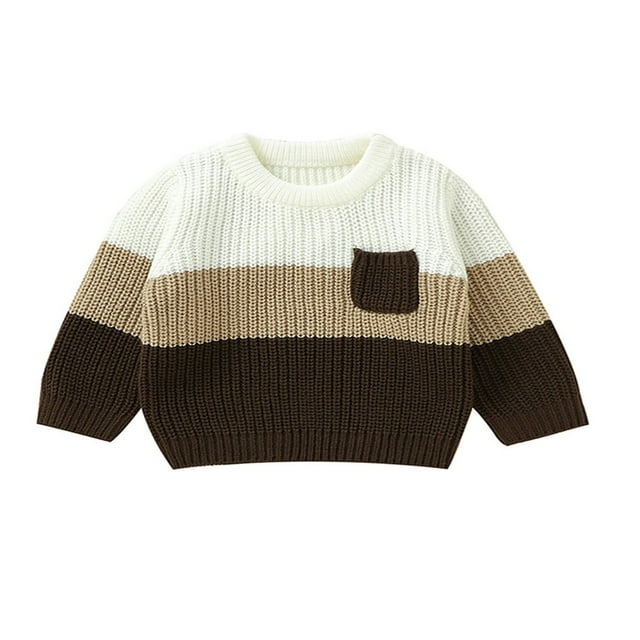 Bébé Garçon Filles Tricot Pull Contraste Couleur Chaud Pull Manches Longues Vêtements d'Hiver d'Automne