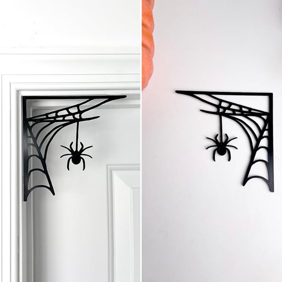 Halloween Spider Web Door Frame Decoration Rustic Wooden Black Spider Cobweb Door Corner Sign Home Office Front Door Topper Sitter Ornament