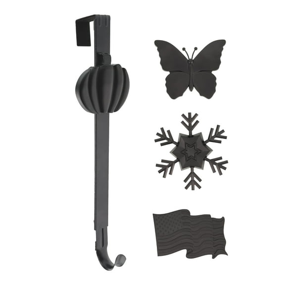 Haute Decor Adapt™ Adjustable Length Wreath Hanger with 4 Interchangeable Icons - Black