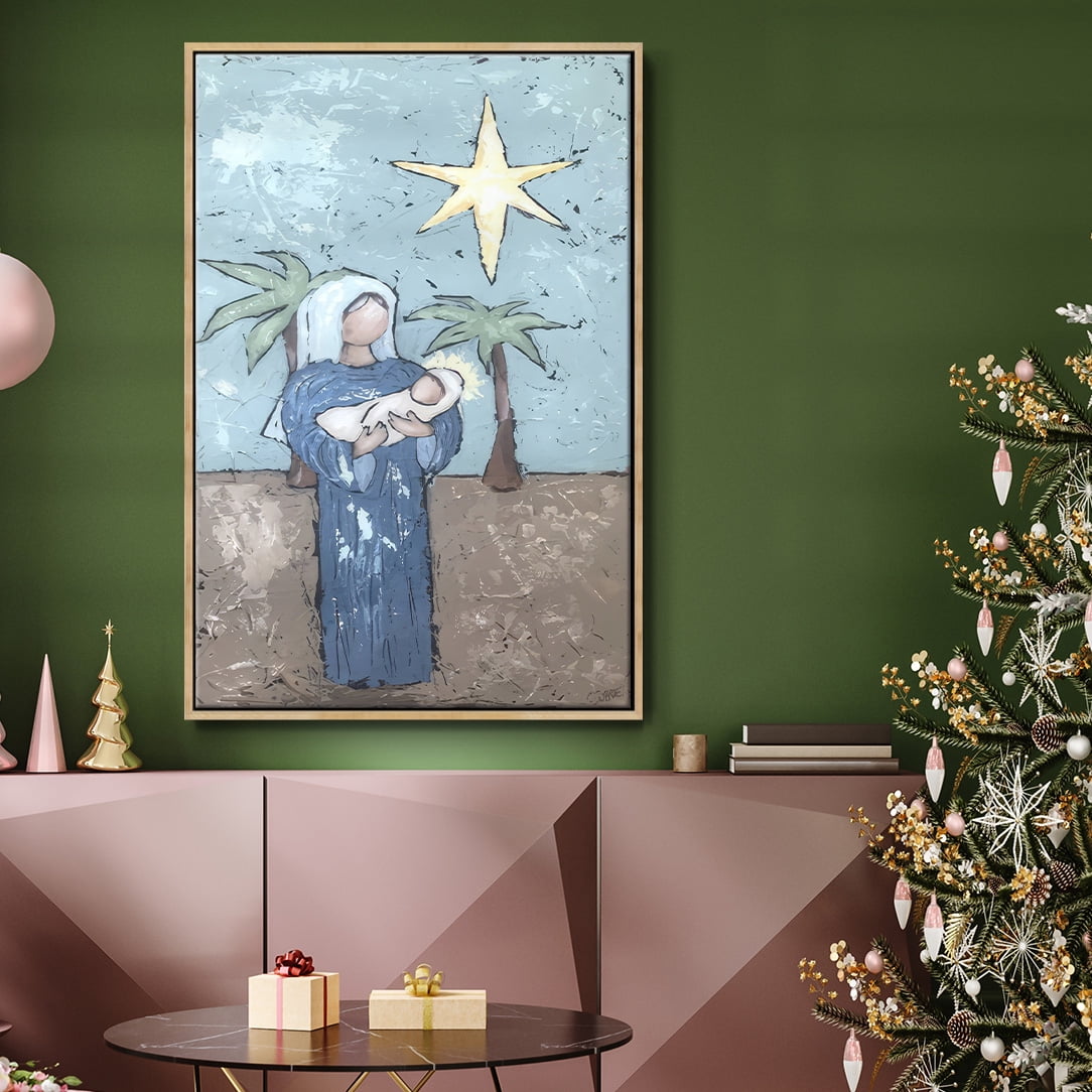 A Silent Night II - Framed Gallery Wrapped Holiday Canvas - 27 x 41 - Natural Wood Frame