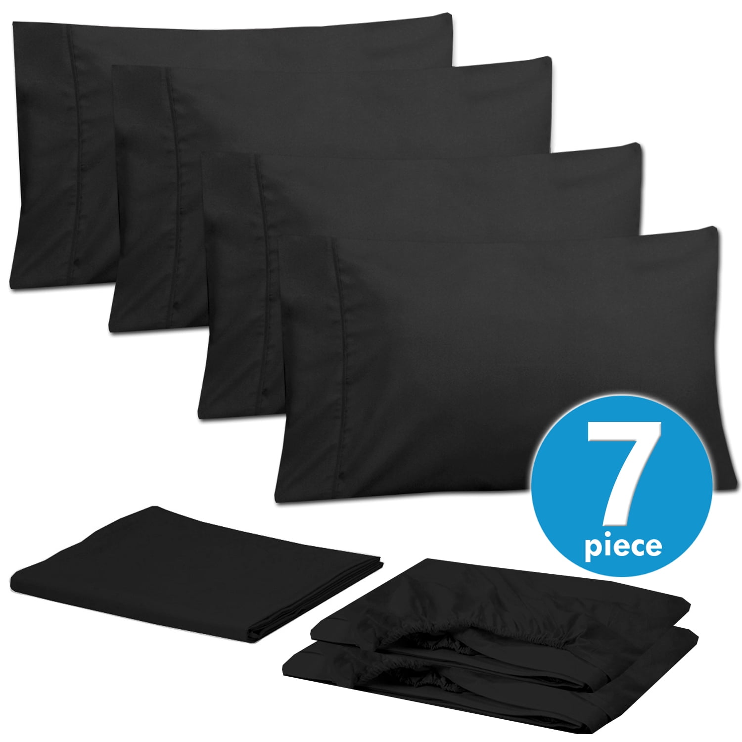 Sweet Home Collection 1500 Series Bed Sheets - Extra Soft Microfiber Deep Pocket 7pc Sheet Set - Black, Split King